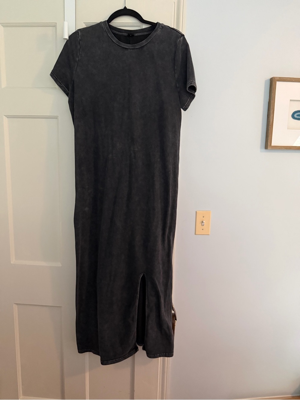 Classic Washed Black Short-Sleeve Midi Dress